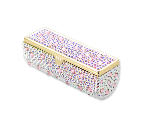 Scatter Bling Swarovski Crystal Lipstick Case With Mirror - White