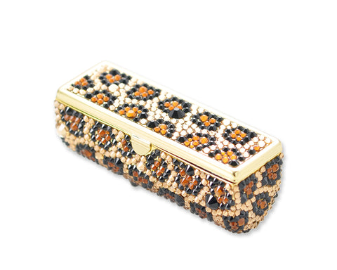 Leopardo Bling Swarovski Crystal Lipstick Case With Mirror