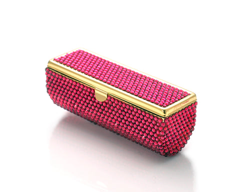 Classic Bling Swarovski Crystal Lipstick Case With Mirror - Magenta