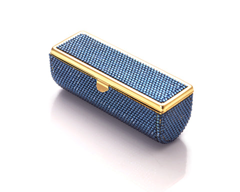 Classic Bling Swarovski Crystal Lipstick Case With Mirror – Blue