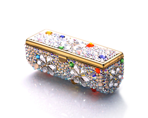 Petal Drops Bling Swarovski Crystal Lipstick Case With Mirror