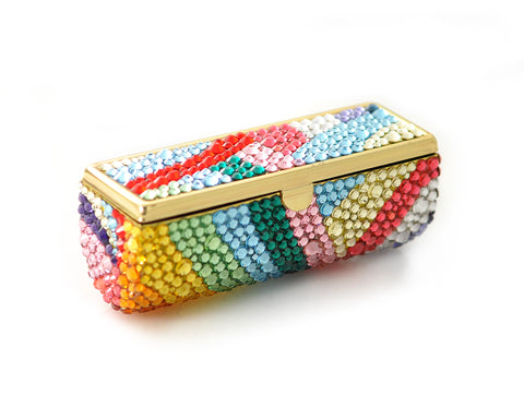 Rainbow Bling Swarovski Crystal Lipstick Case With Mirror