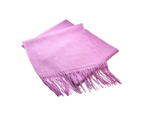 Worsted Wool Scarf with Swarovski Crystals - Light Purple