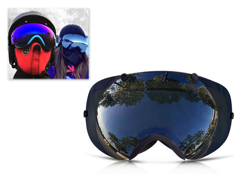 Bold Series Ski Goggles with Detachable Lens and Strap - Black