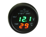 USB Car Charger with Thermometer and Voltmeter