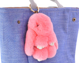 Cute Rex Rabbit Fur Keychain - Pink