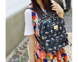 Cute Cartoon PU Leather Backpack with Built-In Handle - Navy