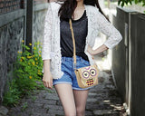 Cartoon Owl Print PU Leather Shoulder Bag - Beige