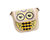 Cartoon Owl Print PU Leather Shoulder Bag - Beige