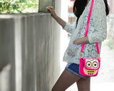 Cartoon Owl Print PU Leather Shoulder Bag - Magenta