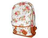 Floral Print Canvas Backpack - White