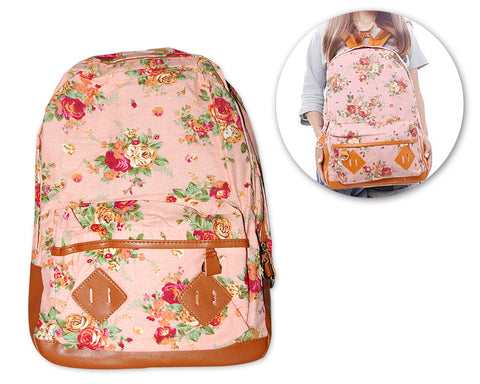 Floral Print Canvas Backpack - Pink