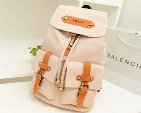 Korean Style Drawstring Rucksack - Beige