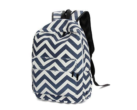 Stripe Print Casual Canvas Backpack - Blue