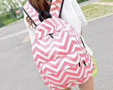 Stripe Print Casual Canvas Backpack - Pink