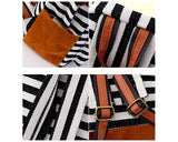 Stripe Print Korean Style Canvas Rucksack - Black