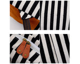 Stripe Print Korean Style Canvas Rucksack - Black