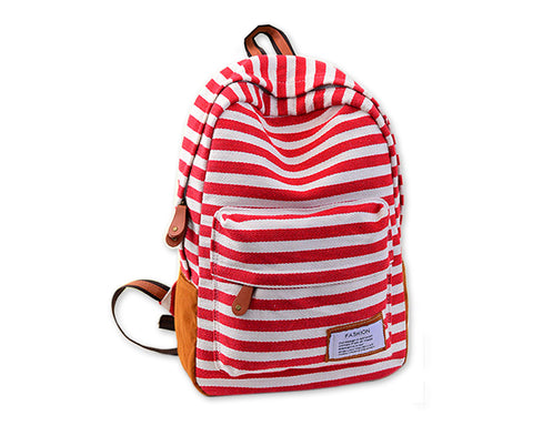 Stripe Print Korean Style Canvas Rucksack - Red