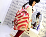 Stripe Print Korean Style Canvas Rucksack - Red