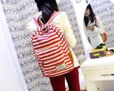 Stripe Print Korean Style Canvas Rucksack - Red