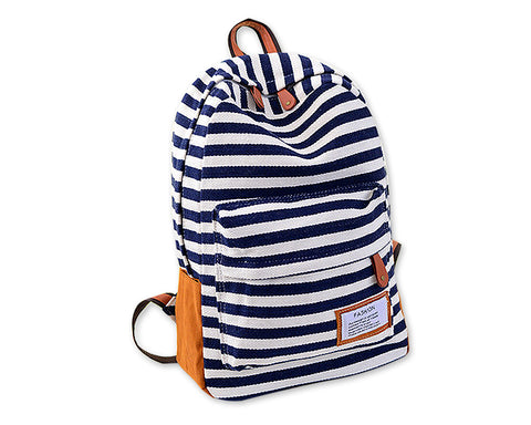 Stripe Print Korean Style Canvas Rucksack - Dark Blue