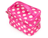 Double Layer Dots Pattern Makeup Bag with Mirror - Magenta