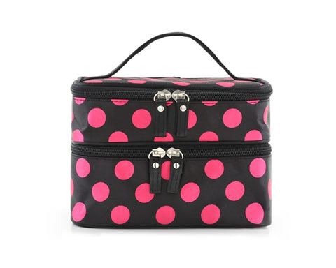 Double Layer Dots Pattern Makeup Bag with Mirror - Pink Dots