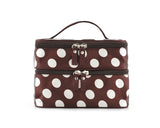 Double Layer Dots Pattern Makeup Bag with Mirror - Brown