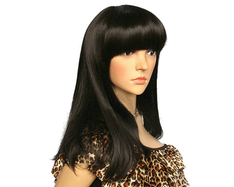 Fashion Women Long Straight Wig with Neat Bangs- Black