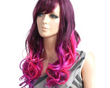 Heat Resistant Long Curly Wig with Side Swept Bangs- Purple Red