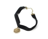 Retro Punk Goth Velvet Ribbon Gorgeous Choker Necklace-Bronze Sun