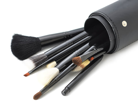 12 Pcs Professional Makeup Brush Set with Cup Holder - Black