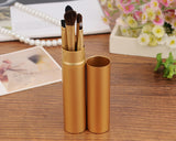 5 Pcs Professional Makeup Brush Set with Cyclinder Tube - Gold