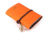 Leaf Pattern Leather Card Holder - Orange