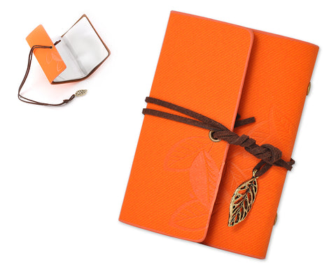 Leaf Pattern Leather Card Holder - Orange