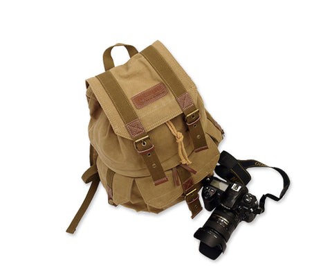 Retro Canvas DSLR Camera Backpack - Brown