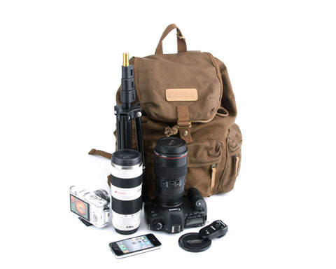 Retro Canvas DSLR Camera Rucksack with Removable Partition - Deep Brown