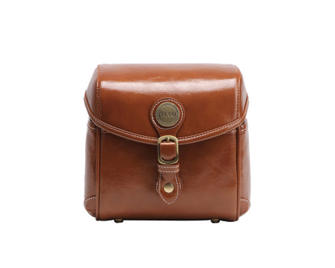 Vintage Style Leather Shoulder Bag for DSLR Camera - Light Brown