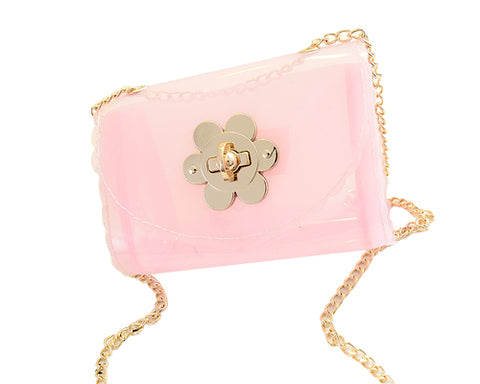 Translucent Jelly Shoulder Bag with Chain Strap - Pink