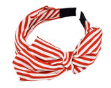 Korean Style Big Bow White Stripes Headband - Red