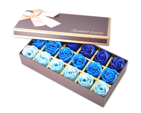 18 Pcs Romantic Rose Petal Flower Soap Gift Set - Blue