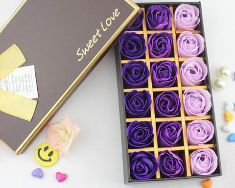 18 Pcs Romantic Rose Petal Flower Soap Gift Set - Purple