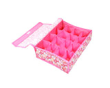 16 Pockets Collapsible Fabric Flower Underwear Storage Box - Pink