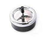 Round Push Down Spinning Metal Ashtray - Black