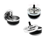 Round Push Down Spinning Metal Ashtray - Black