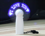 Portable Handheld LED Message USB Rechargeable Mini Pocket Fan - Blue