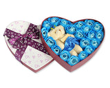 20 Pcs Heart Shaped Scented Rose Petal Bath Soap with Little Bear - Blue