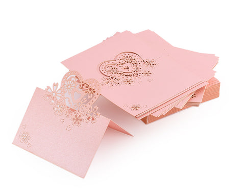 Laser Cut Love Heart Wedding Table Place Card - Pink