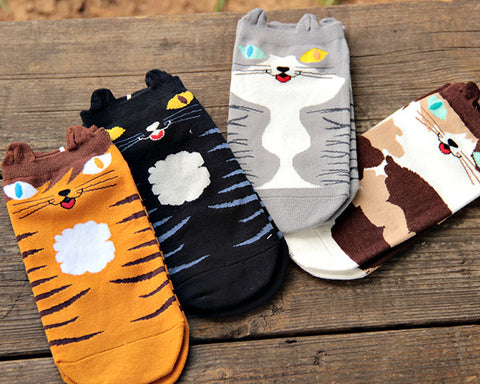 4 Pairs Animal Cat Soft Cartoon Ankle Socks Set