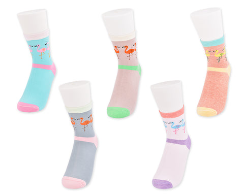 5 Pairs Flamingo Pattern Women Cotton Socks